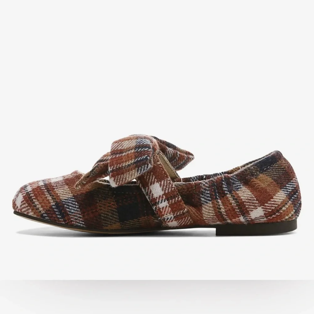 Sam Edelman Felicity Little Kid 3 Rust Plaid Multicolored Ballet Flats & Bow NWT